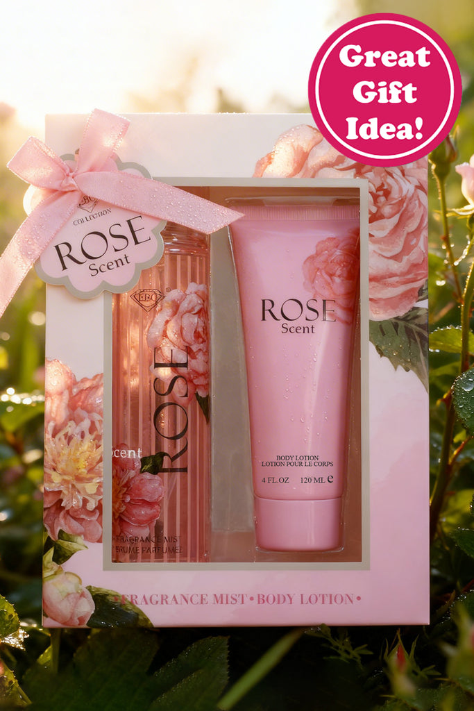 ROSE SCENT FRAGRANCE MIST & BODY LOTION GIFT SET FOR WOMEN – 2 PIECE SET (250ML FRAGRANCE MIST + 120ML BODY LOTION) - Riah Fashion