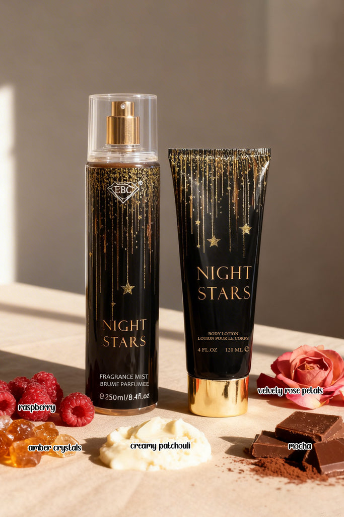 NIGHT STARS FRAGRANCE MIST & BODY LOTION GIFT SET FOR WOMEN – 2 PIECE SET (250MLFRAGRANCE MIST + 120ML BODY LOTION) - Riah Fashion