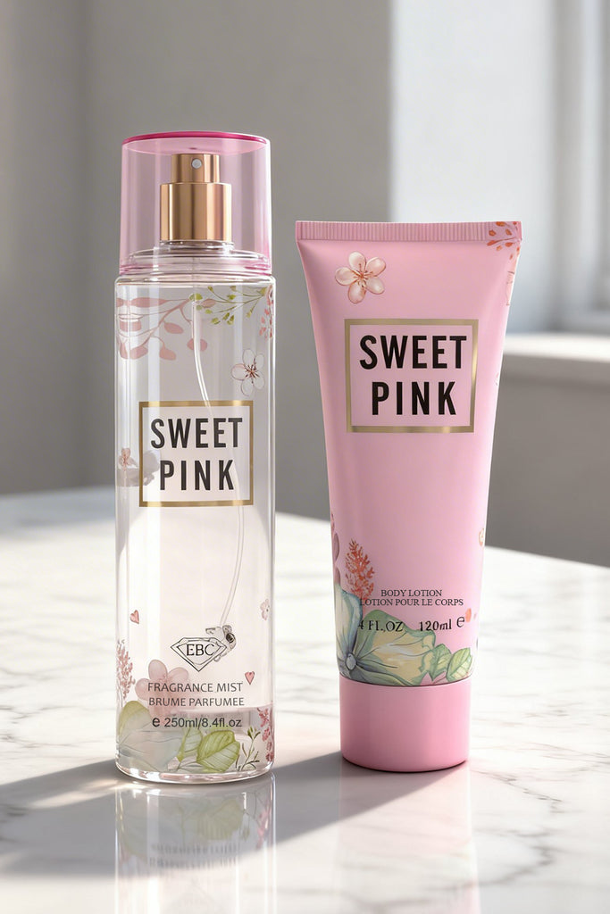 SWEET PINK FRAGRANCE MIST & BODY LOTION GIFT SET FOR WOMEN – 2 PIECE SET (250ML FRAGRANCE MIST + 120ML BODY LOTION) - Riah Fashion
