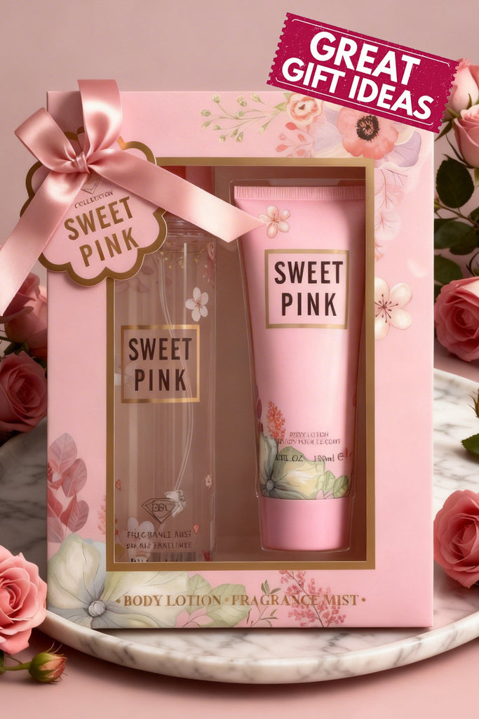 SWEET PINK FRAGRANCE MIST & BODY LOTION GIFT SET FOR WOMEN – 2 PIECE SET (250ML FRAGRANCE MIST + 120ML BODY LOTION) - Riah Fashion