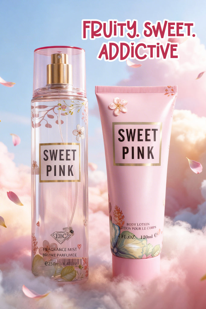 SWEET PINK FRAGRANCE MIST & BODY LOTION GIFT SET FOR WOMEN – 2 PIECE SET (250ML FRAGRANCE MIST + 120ML BODY LOTION) - Riah Fashion