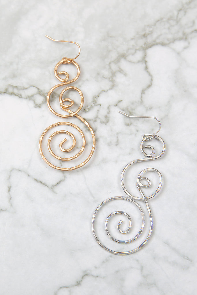 3 ROUND SWIRL TEXTURED DROP EARRINGS