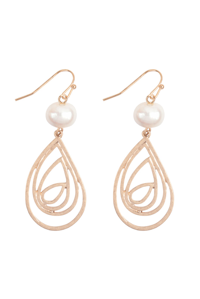 TEARDROP SWIRL WITH PEARL FISH HOOK EARRINGS