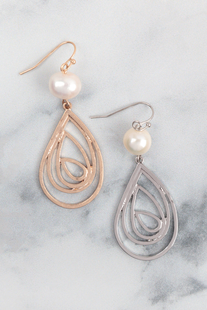 TEARDROP SWIRL WITH PEARL FISH HOOK EARRINGS
