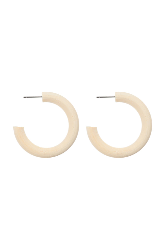 ROUND WOOD HOOP TUBULAR EARRINGS