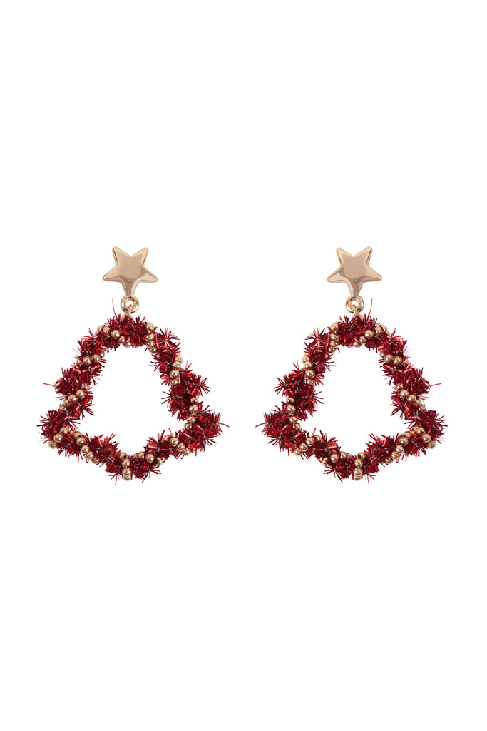 CHRISTMAS WREATH STAR TINSEL DROP EARRINGS