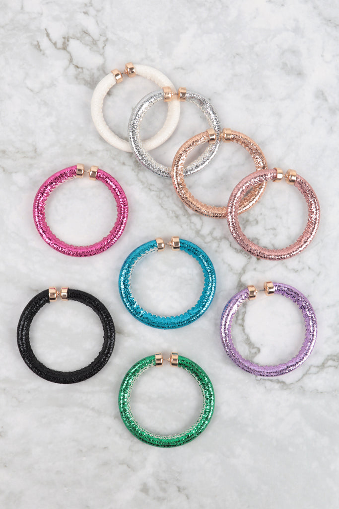 GLITTER PU LEATHER HOOP EARRINGS