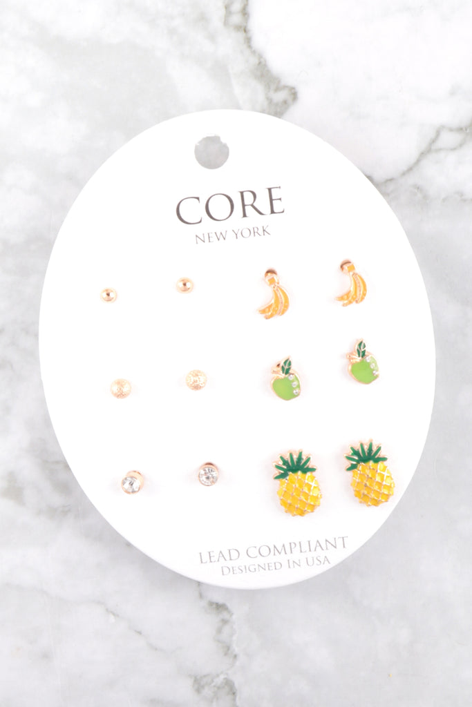 TROPICAL FRUITS ASSORTED SET STUD EARRINGS