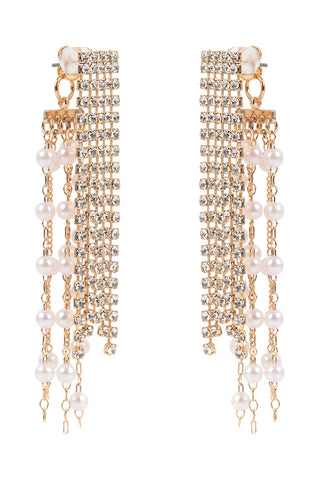 MULTI LINE RHINESTONE FRINGE POST EARRINGS