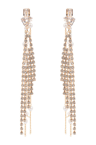 RHINESTONE 3 LINE FRINGE DROP EARRINGS