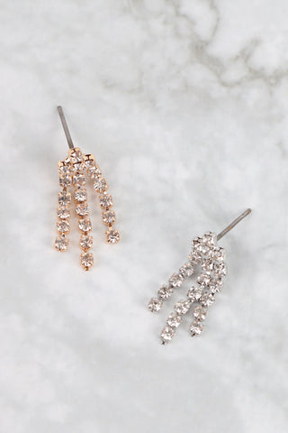 PEARL RHINESTONE FRINGE FRONT BACK CHAIN DROP EARRINGS