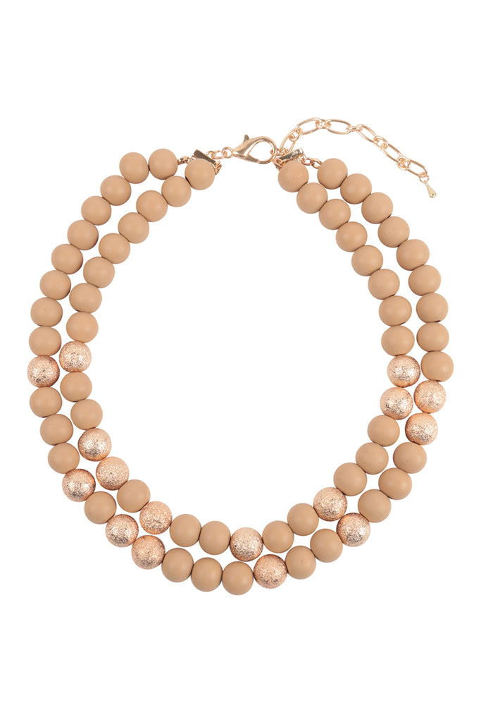 WOOD, CCB 2 LINE BEADED NECKLACE