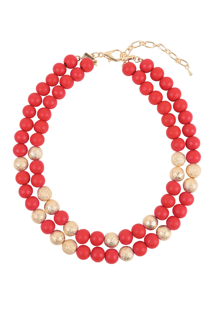 WOOD, CCB 2 LINE BEADED NECKLACE