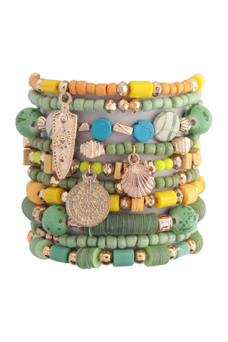 CHARM MIX BEADS NATURAL STONE WOOD LAYERED VERSATILE BRACELET SET