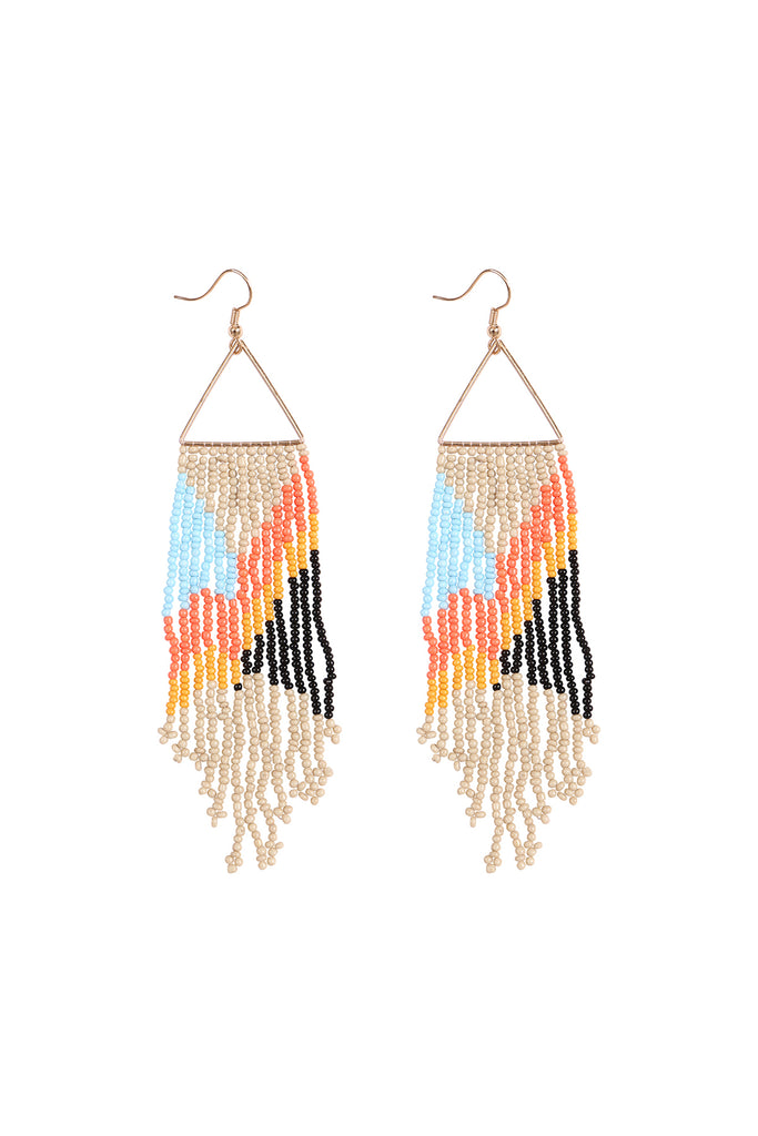 BOHO TRIANGLE SEED BEAD FRINGE DROP EARRINGS