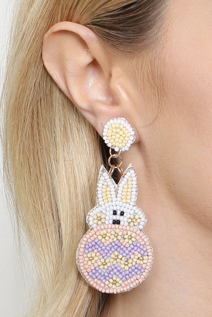 EASTER RABBIT AND EGG SEED BEAD DROP EARRINGS
