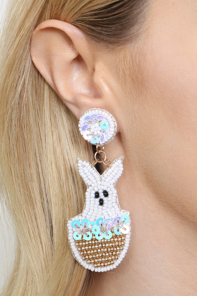 EASTER RABBIT BASKET SEED BEAD DROP EARRINGS