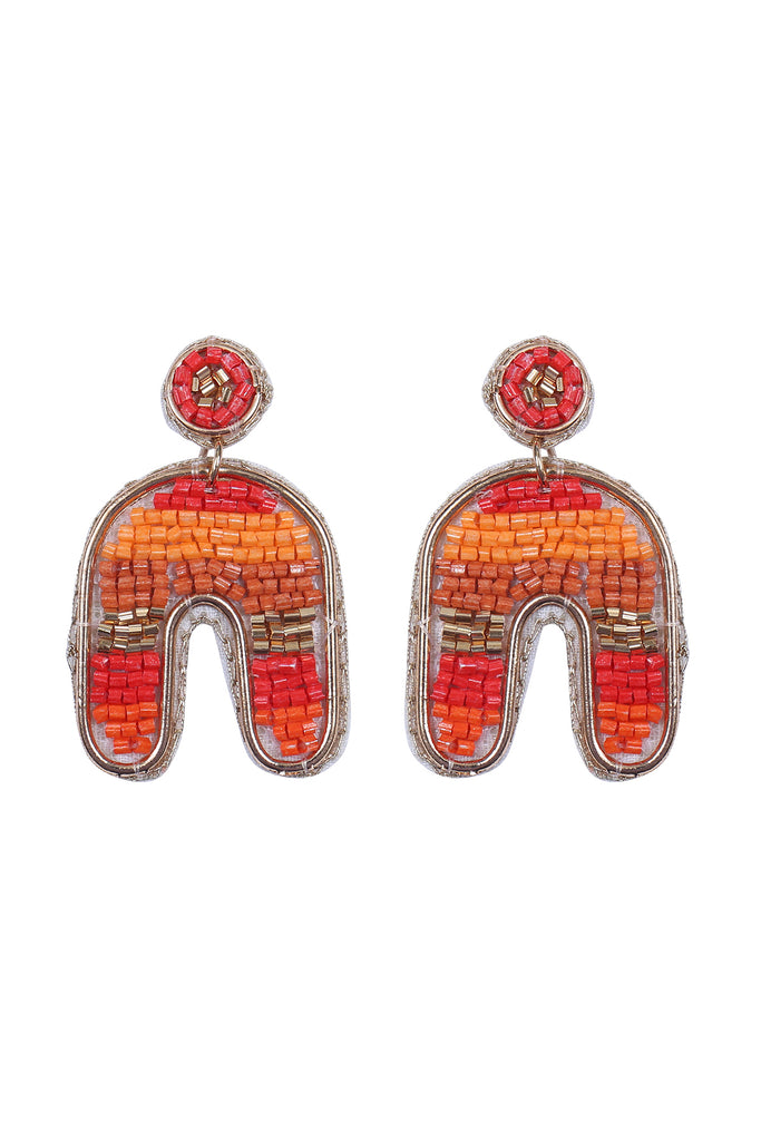 COLOR BLOCK U ARCH SHAPE SEED BEAD EARRINGS