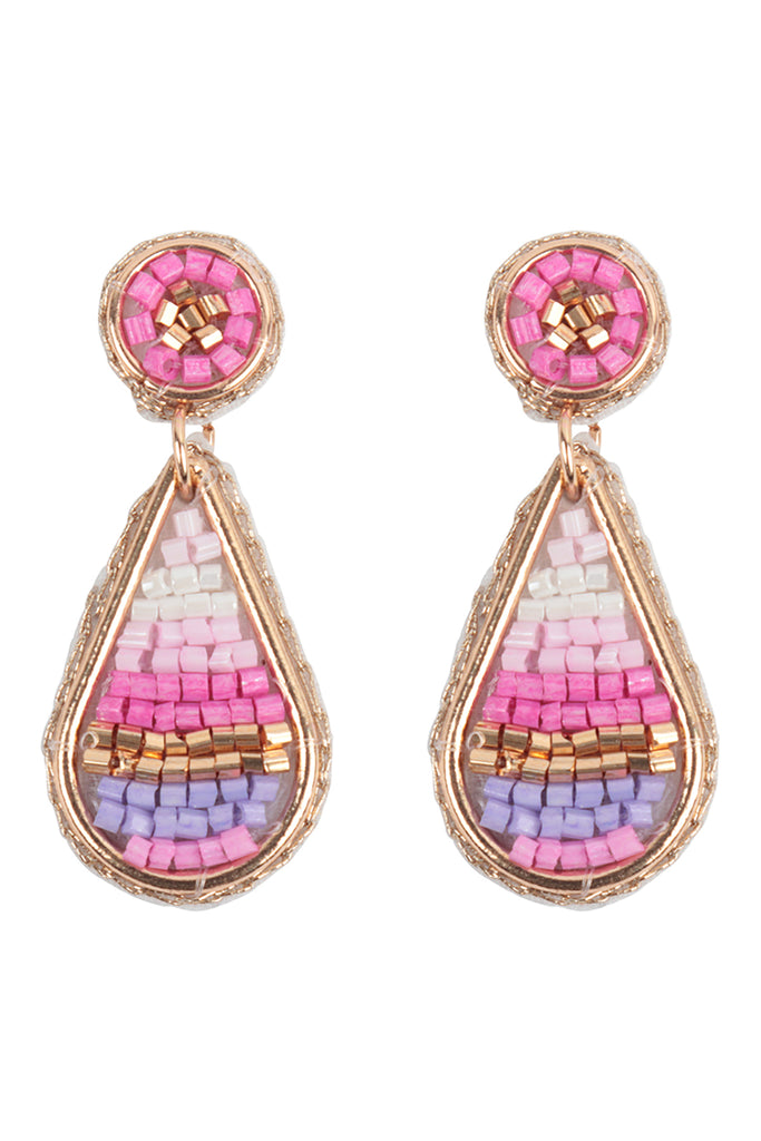 COLOR BLOCK TEARDROP SEED BEAD EARRINGS