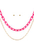 ACETATE METAL LINK LAYERED NECKLACE AND EARRING SET