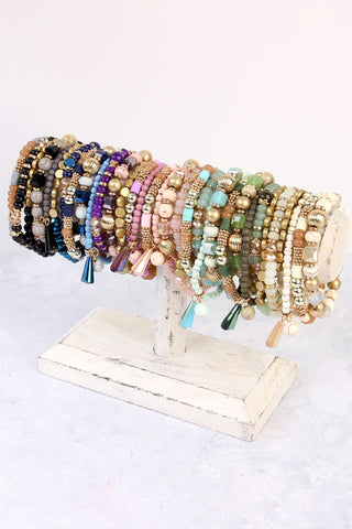 NATURAL STONE CHARM MIXED BEADS BRACELETS