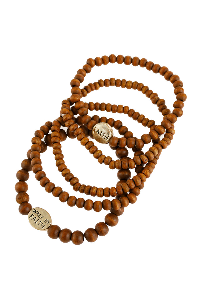 "FAITH" WOOD STACKABLE BEADED BRACELET