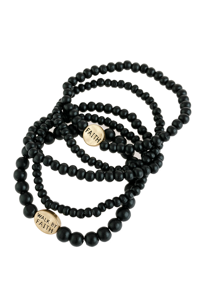 "FAITH" WOOD STACKABLE BEADED BRACELET