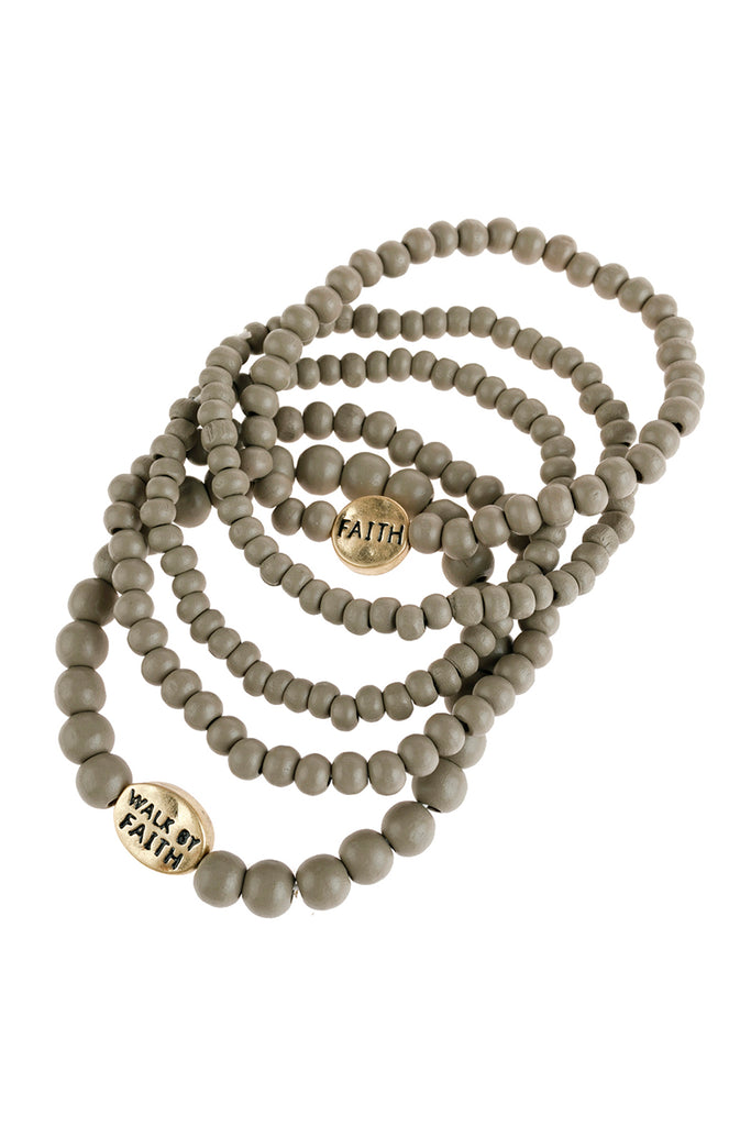 "FAITH" WOOD STACKABLE BEADED BRACELET