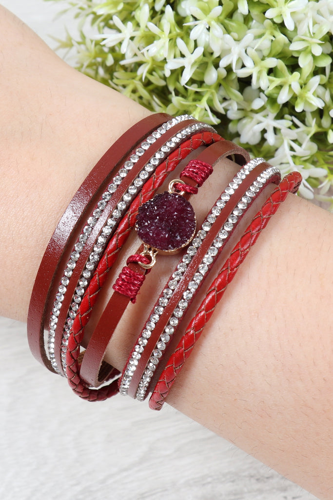 RHINESTONE ENCRUSTED DRUZY WRAP BRACELET