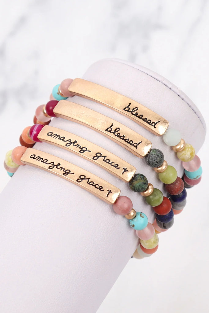"Blessed" Natural Stone Message Bracelet