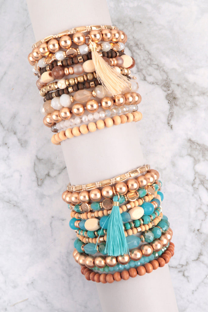 MIX BEADS WOOD CCB STACKABLE VERSATILE CHARM BRACELET SET