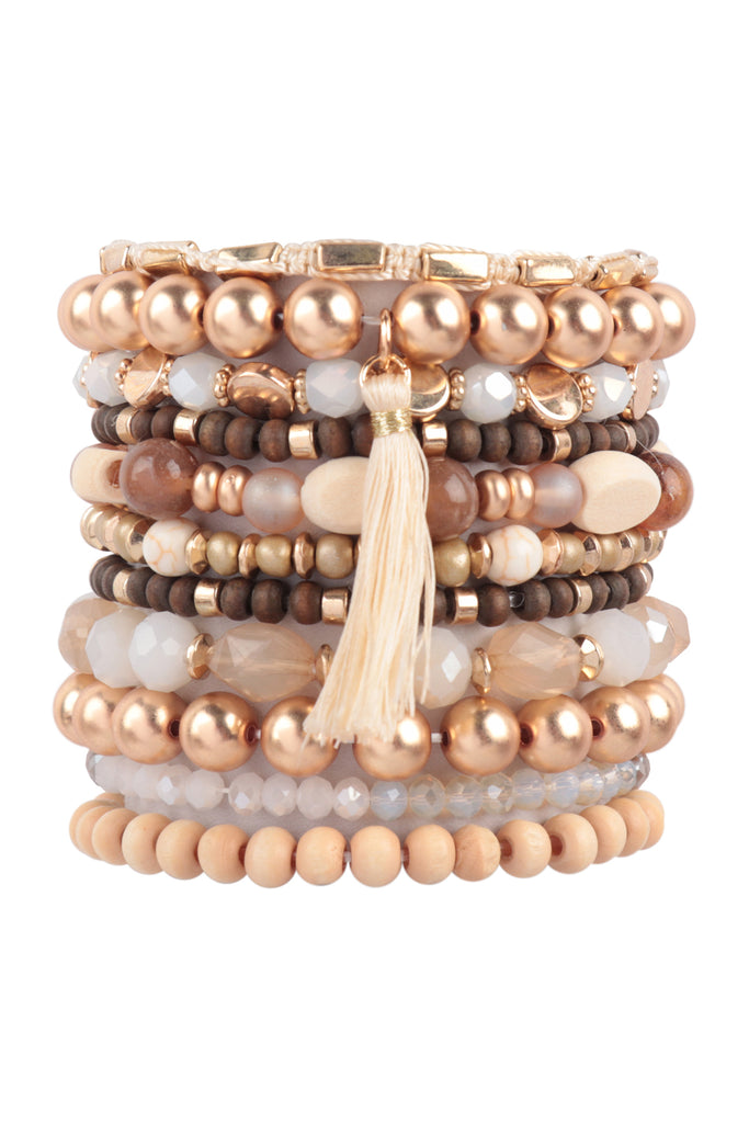 MIX BEADS WOOD CCB STACKABLE VERSATILE CHARM BRACELET SET