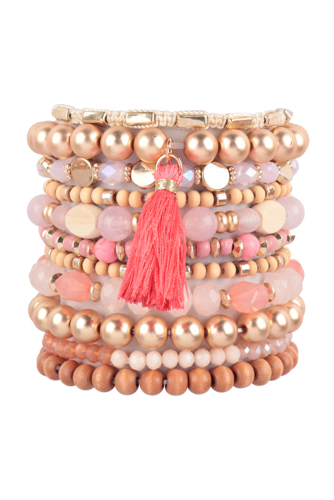 MIX BEADS WOOD CCB STACKABLE VERSATILE CHARM BRACELET SET