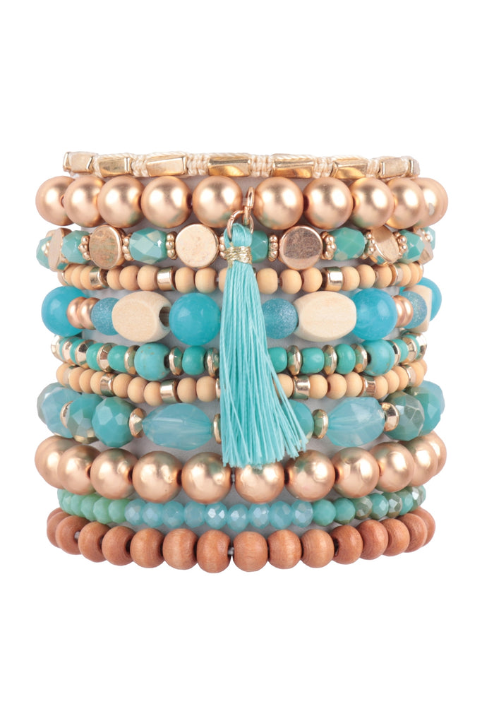 MIX BEADS WOOD CCB STACKABLE VERSATILE CHARM BRACELET SET