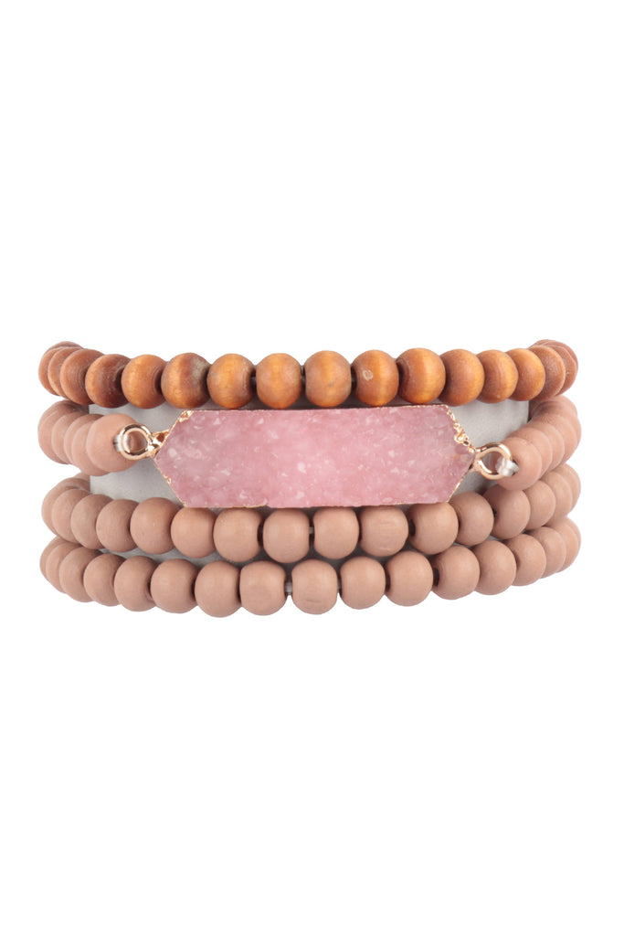 Wood Druzy Bracelet Set