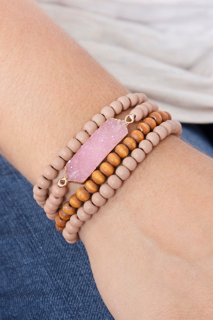 Wood Druzy Bracelet Set