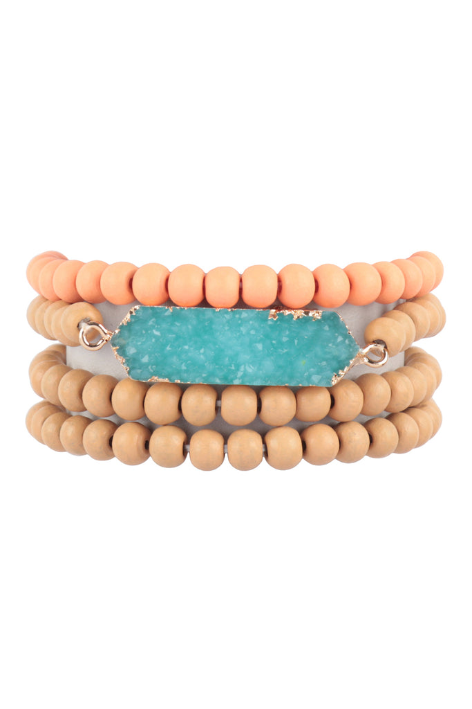 Wood Druzy Bracelet Set