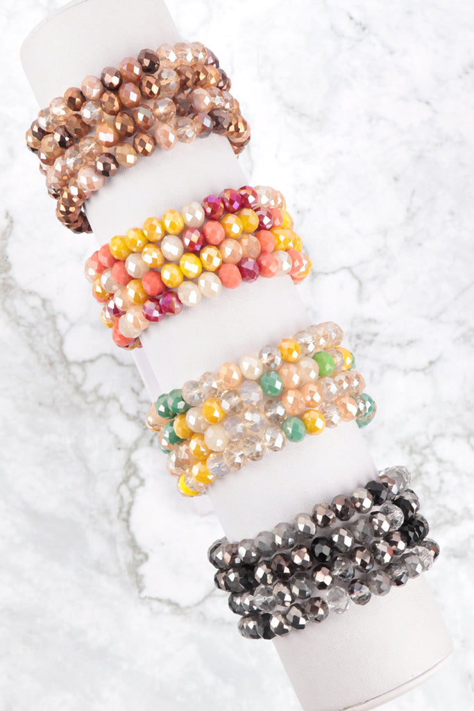 RONDELLE BEADS 4 LAYERED STACKABLE STRETCH BRACELET SET