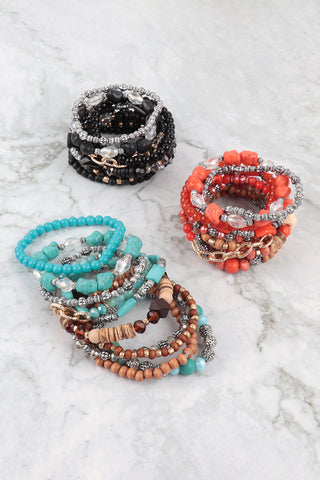 RONDELLE BEADS 4 LAYERED STACKABLE STRETCH BRACELET SET