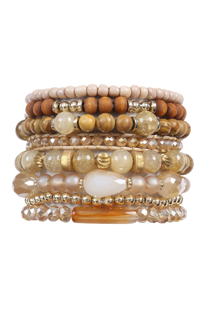 CHARM MIX BEADS NATURAL STONE WOOD LAYERED STACKABLE VERSATILE BRACELET SET