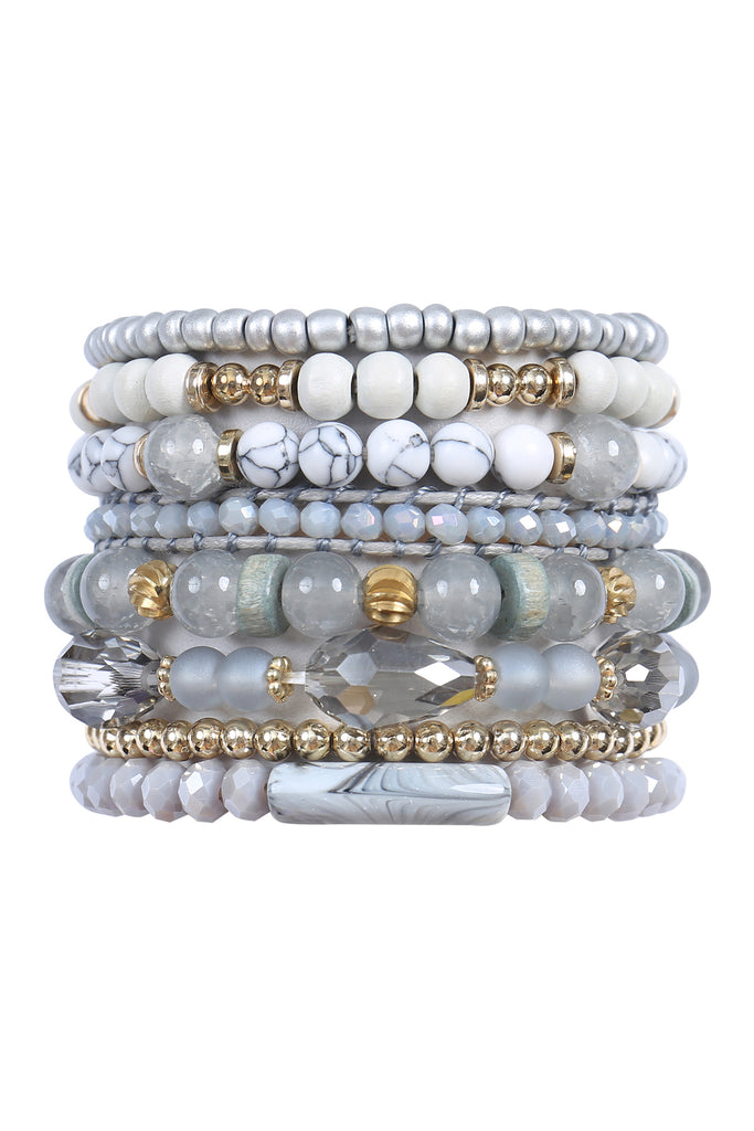 CHARM MIX BEADS NATURAL STONE WOOD LAYERED STACKABLE VERSATILE BRACELET SET