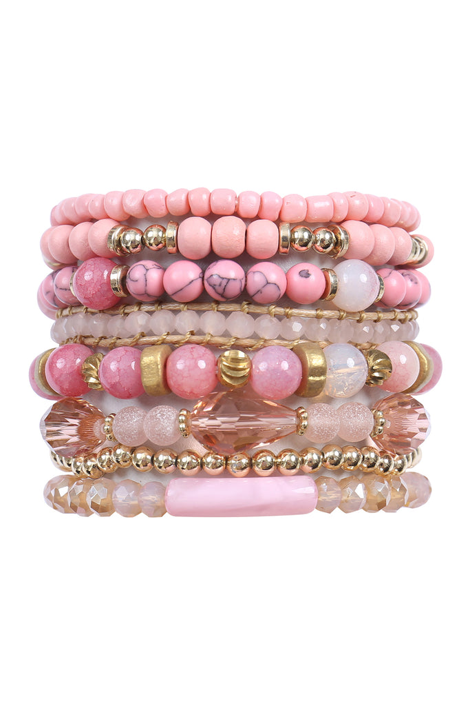 CHARM MIX BEADS NATURAL STONE WOOD LAYERED STACKABLE VERSATILE BRACELET SET