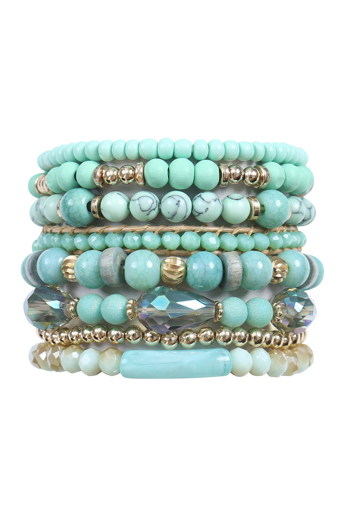 CHARM MIX BEADS NATURAL STONE WOOD LAYERED STACKABLE VERSATILE BRACELET SET