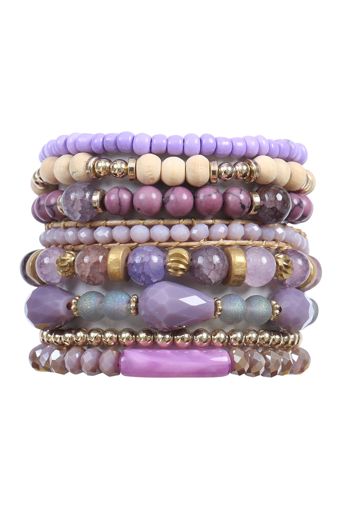 CHARM MIX BEADS NATURAL STONE WOOD LAYERED STACKABLE VERSATILE BRACELET SET