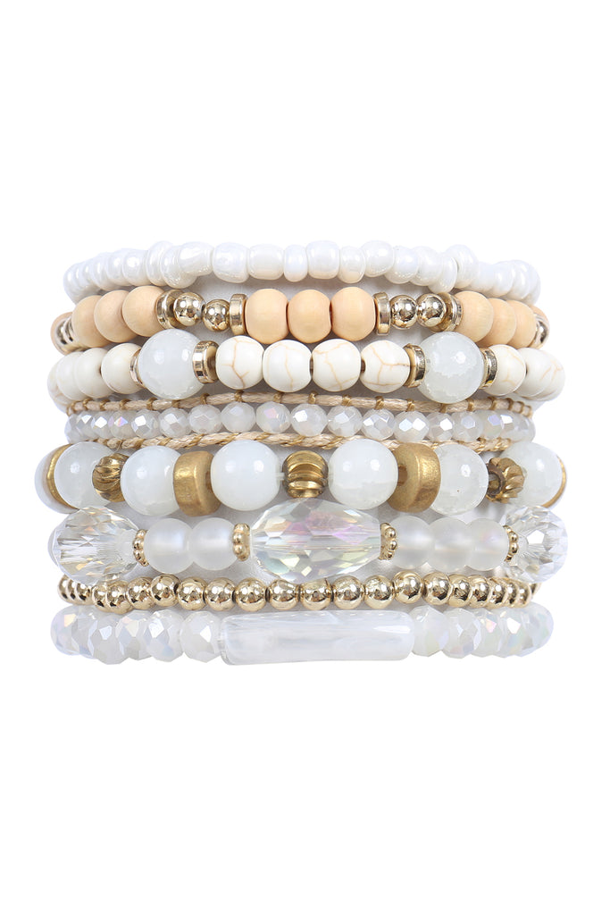 CHARM MIX BEADS NATURAL STONE WOOD LAYERED STACKABLE VERSATILE BRACELET SET