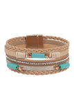 BRAIDED LEATHER NATURAL STONE MAGNETIC LOCK BRACELET