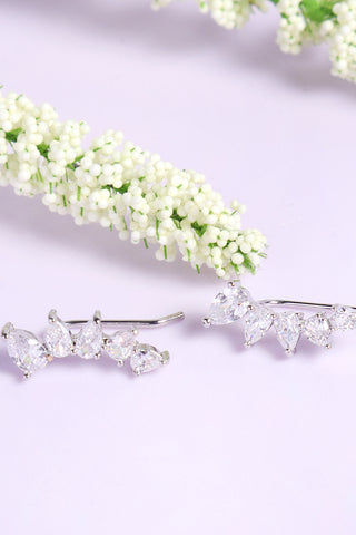 WHITE FLOWER & STONE CHAIN DROP EARRINGS