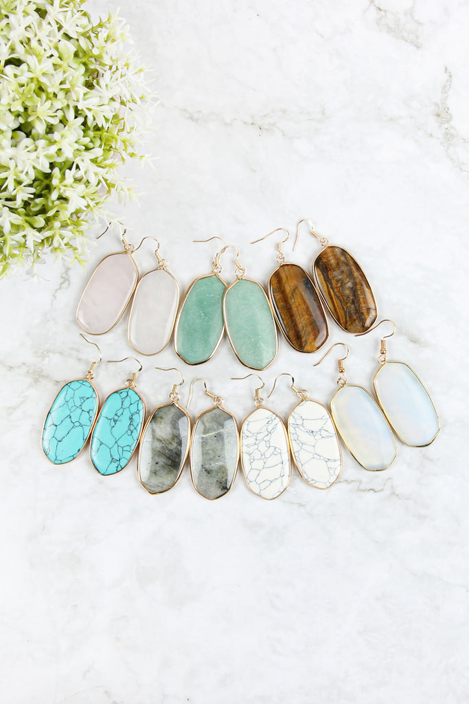 NATURAL OVAL STONE EARRINGS