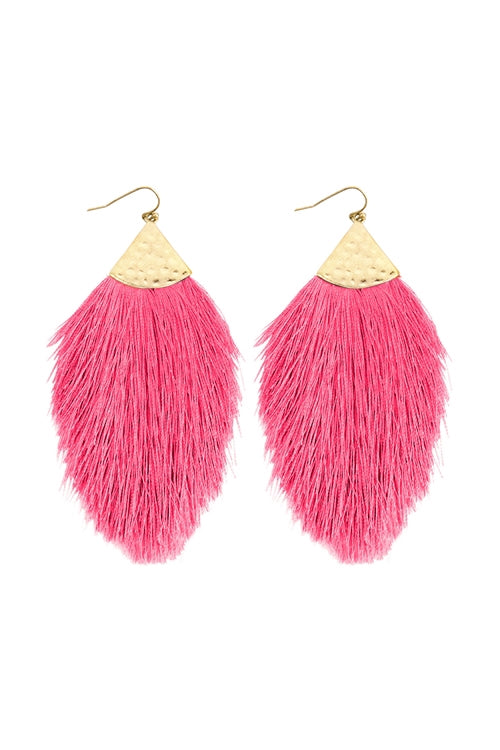 TASSEL WITH HAMMERED METAL HOOK DROP EARRINGS