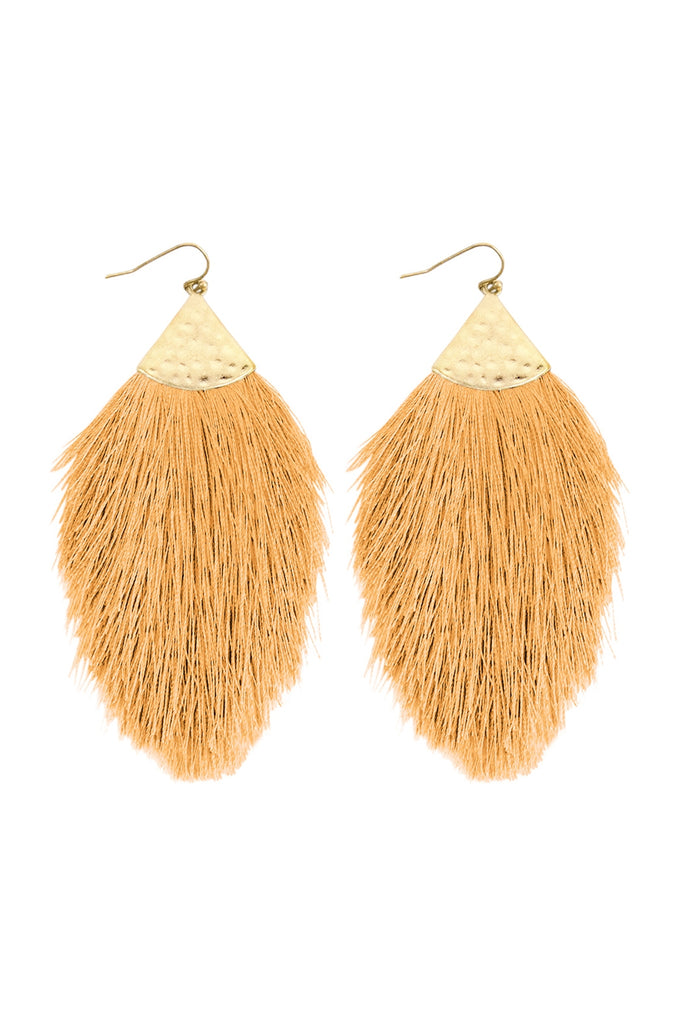 TASSEL WITH HAMMERED METAL HOOK DROP EARRINGS